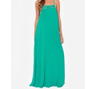Lulu's The Pleat Life Teal Maxi Dress